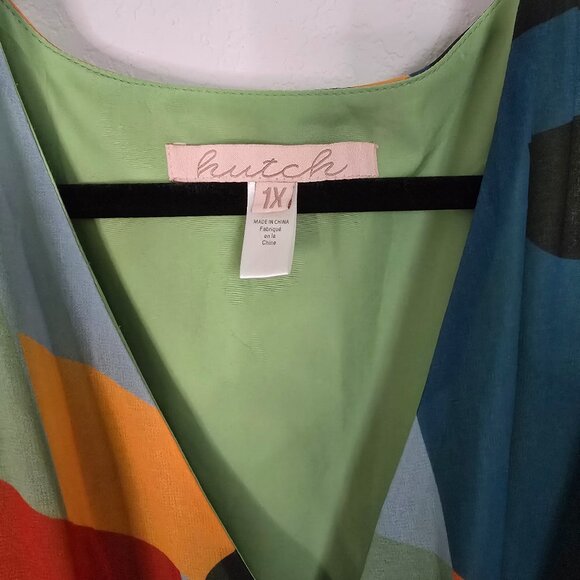 EUC ANTHROPOLOGIE Geo Wrap Maxi Dress Blue Motif Size 1X - Picture 9 of 13